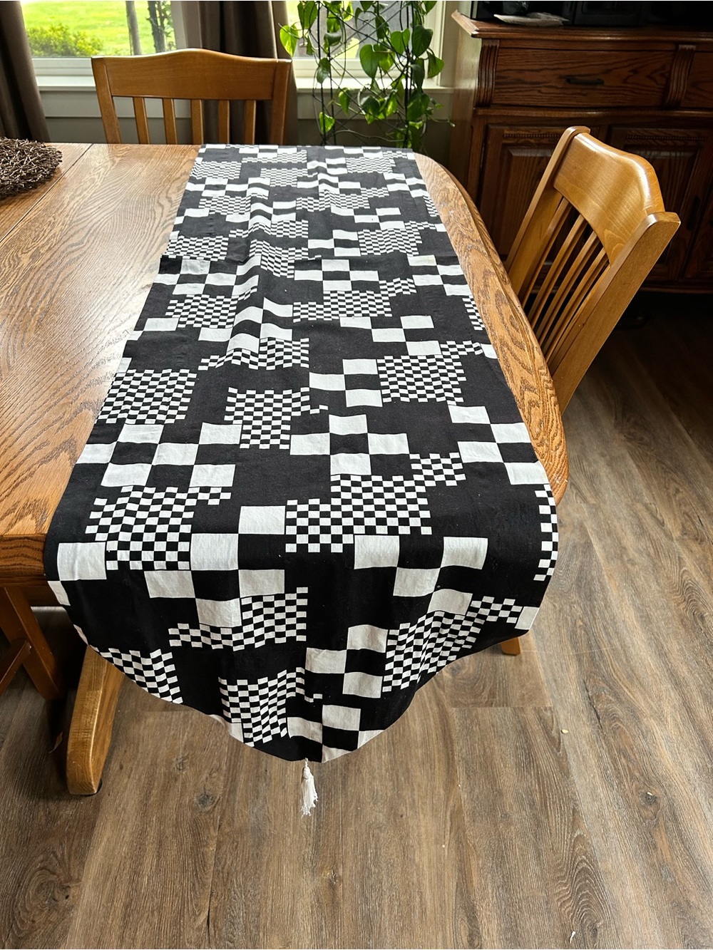 Black & White Checkered Table Runner - Handmade